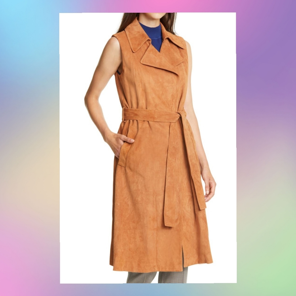 THEORY Oaklane Tie Waist Long Suede Vest